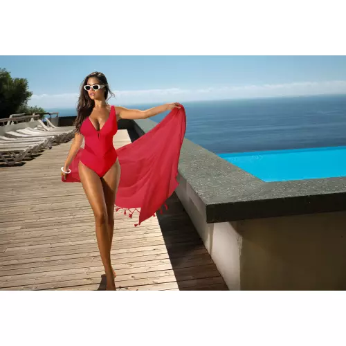 Jednoczęściowy kostium kąpielowy z głębokim dekoltem Self Fashion 31 czerwony